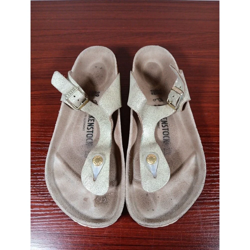 Birkenstock Gizeh Sandals Size 39 Washed Gold Casual Adjustable Strap Slip On - Picture 6 of 8